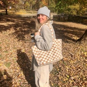 Checkered Fluffy Tote